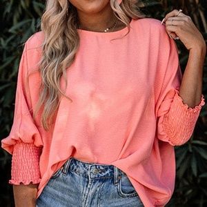 Three Quarter Sleeve Pink Cuffed Top